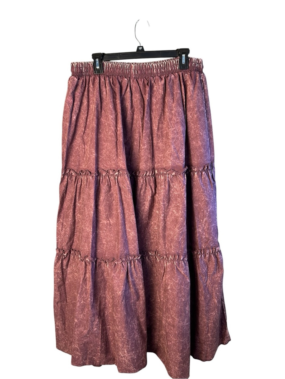 Zenana Outfitters Plum Acid Wash Tiered Ruffle Cotton Maxi Skirt Size 1X - Picture 5 of 6